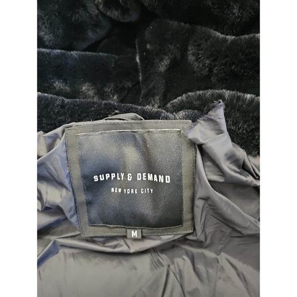 Supply & Demand Jacket Men Size Medium Black Zipper Pockets Fur Parka - Picture 6 of 11